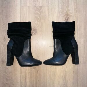 Charles David Black Suede and Leather Heeled Boots Size 7